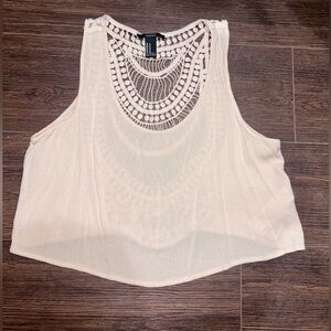 Cream Crochet Accent Tank Top